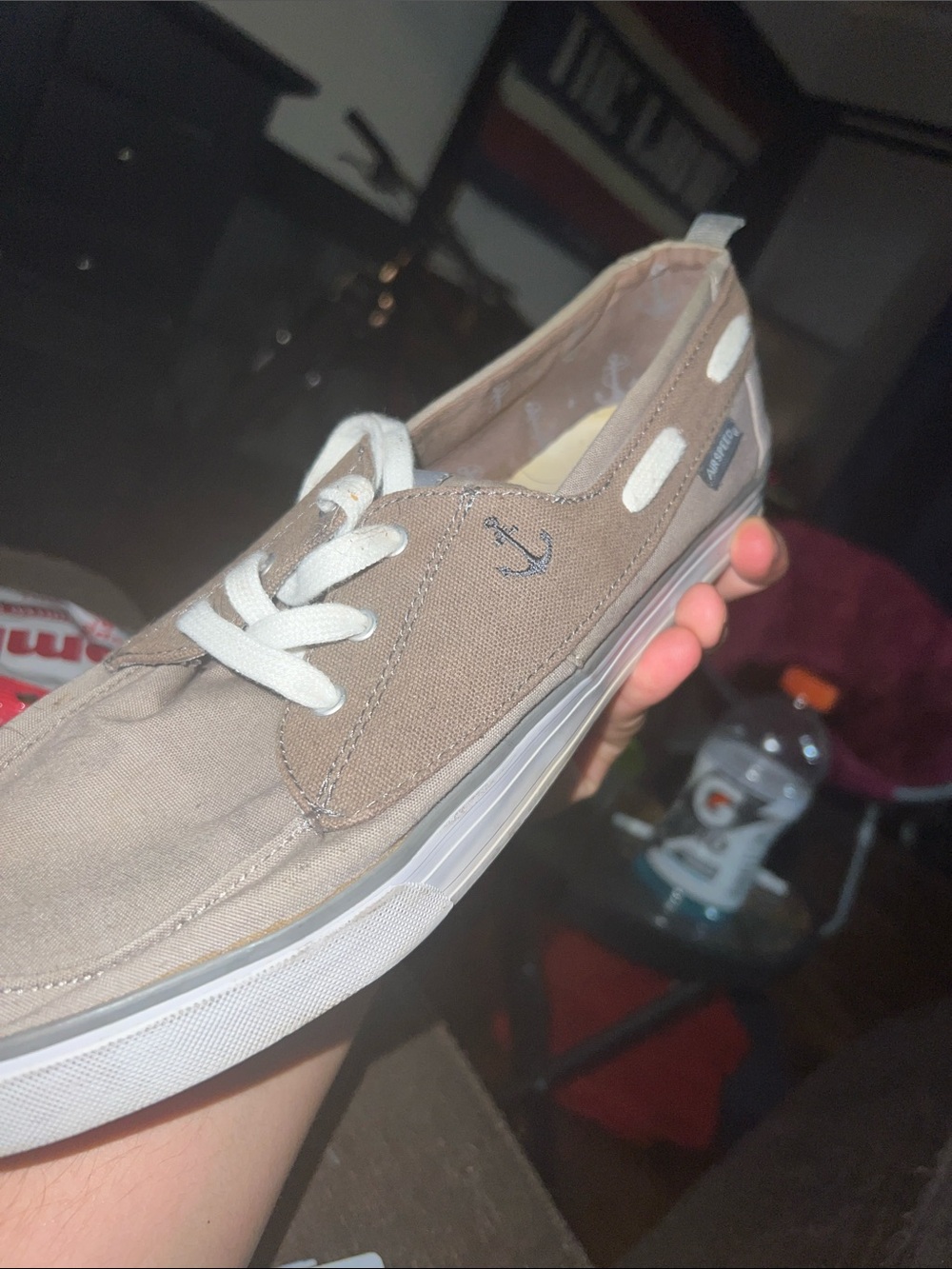 Casual Taupe Canvas Men's Sneakers with Anchor Detail